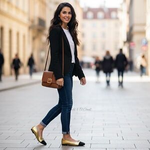 Sam Edelman Marley Gold & Black Cap Toe Ballet Flats Women’s Size 8M Leather NIB